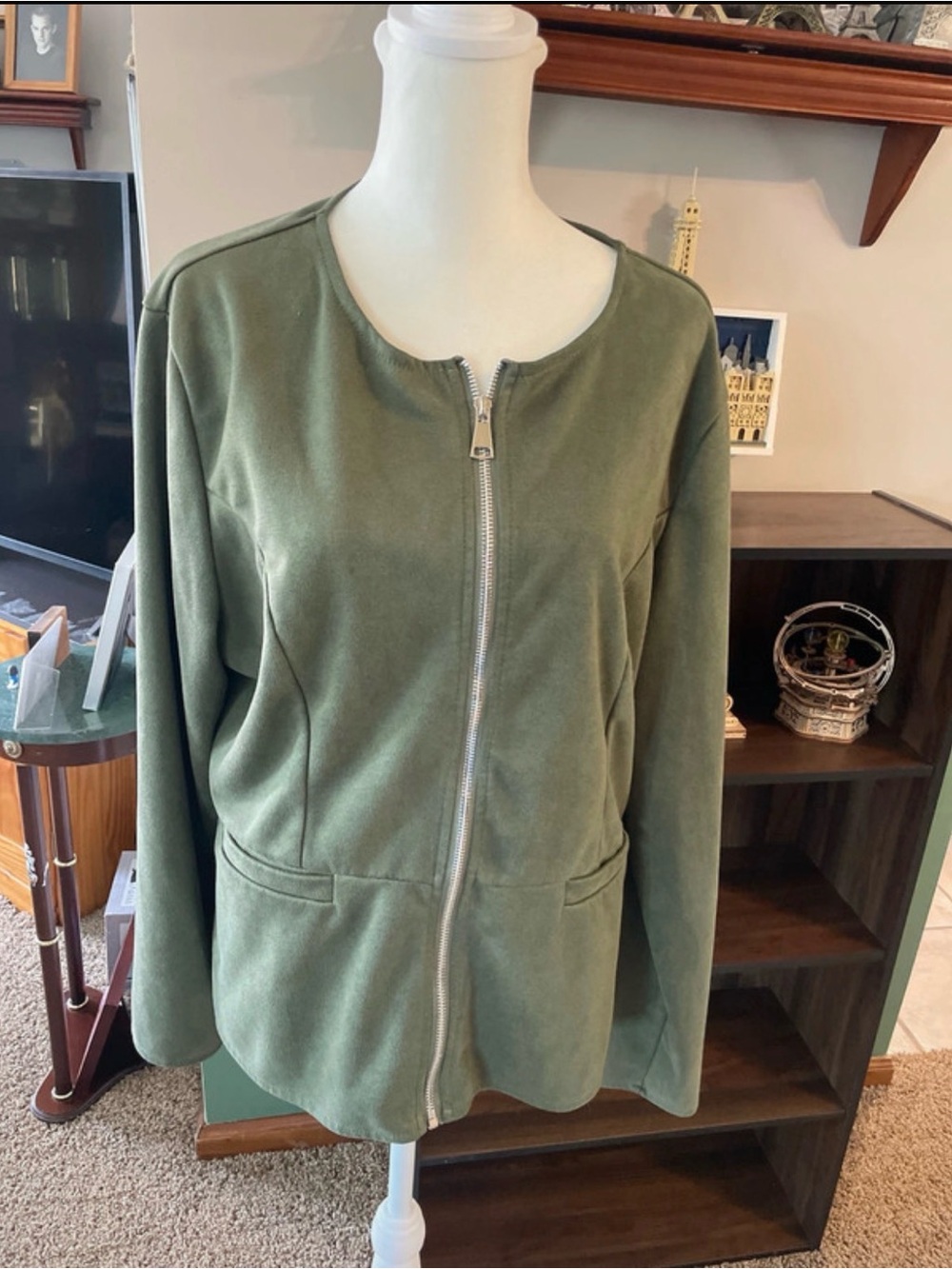 Women's Olive Green Zip-Front Blazer Jacket